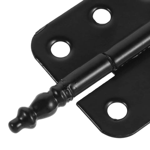 Close-up of Vintage Wooden Box Hinges 10 Pcs Set Easy Install Iron Cabinet Hinges with smooth black antique finish.