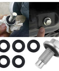 M12x1.75 Oil Drain Plug Kit With 5 Gasket Set, zinc-coated iron oil pan bolt, shown with rubber gaskets for GMC Chevrolet Ford