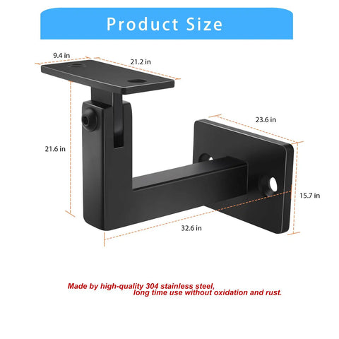 Set Of 3 304 Stainless Adjustable Handrail Brackets For Stair Rails Beefy Heavy Duty Wall Mounts Black Finish Built To Last
