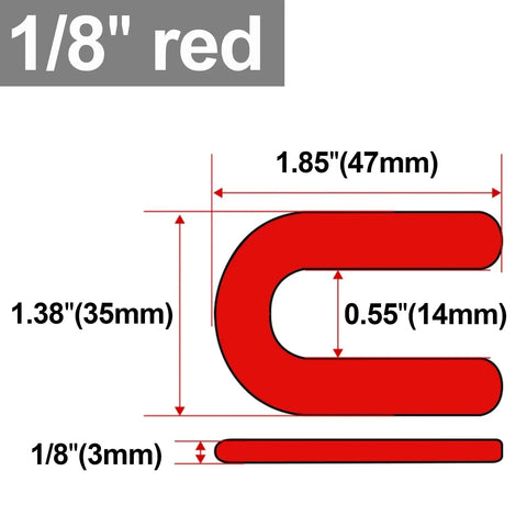 Red 1/8 inch plastic slotted disc from Shop Approved 30 Pcs Auto Lift Leveling Shim Kit with dimensions for auto alignment.