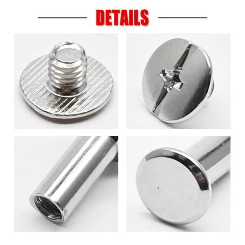 Heavy Duty Nickel Plated Binding Screw Posts Chicago Barrel Screws Bulk Kit 40 Piece close-up showing threading and smooth finish.