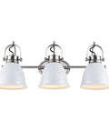 Three Light LED Vanity Light With Adjustable Wall Sconce In White Nickel Finish For Bathroom Mirror Farmhouse Bohemian Kitchen Look Iron Black Bell Shade Energy Efficient Bulbs Included.