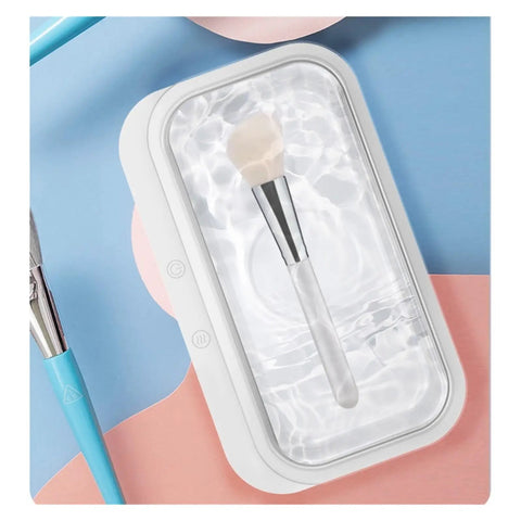 Compact Ultrasonic Cleaning Machine For Sparkling Jewelry, Glasses, Watches, And Delicate Items. Ultra Sonic Washer Brush in white design.