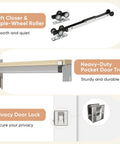 Sliding Pocket Door Kit 30 By 80 Inches With Track Hardware And Frame Kits White Paintable Door Slab Satin Nickel Privacy Latch Included Soft Close Mechanism For Smooth Durable Operation And Quiet Smooth Action For Everyday Use Across Modern Home illustrating components.