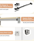 Soft close mechanism and satin nickel privacy latch of 36 By 80 Inch Sliding Pocket Door With Track Hardware And Frame Kit.