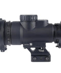 Close-up side view of Fast Target Acquisition Red Dot Sight 1x25 with 2 MOA Dot and Adjustable LED, featuring Q LOC Technology mount.