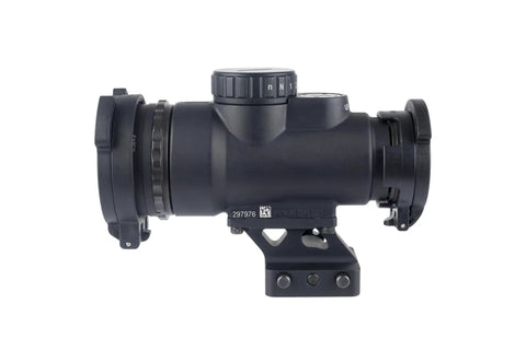 Close-up side view of Fast Target Acquisition Red Dot Sight 1x25 with 2 MOA Dot and Adjustable LED, featuring Q LOC Technology mount.