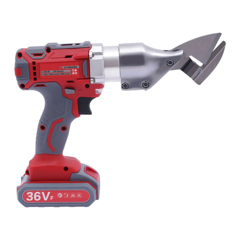 Powerful 36V Cordless Electric Metal Shear With Adjustable Speed And Swivel Head, High Performance 600W Power Cutter For Sheet Iron And Thin Metal, Built To Last And Get The Job Done Right, showing the tool's ergonomic design and sharp blade.