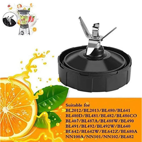 Two Pack 7 Fin Bullet Blade Replacement Parts For Blenders, heavy-duty black blade compatible with various models, citrus background