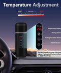 On The Go 12V/24V Car Travel Kettle With 420ml Capacity, Magnetic Stirring, showing temperature adjustment and control buttons