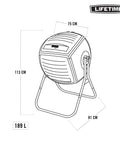 Diagram of 50 Gallon Compost Tumbler In Black No Fuss Easy Spin Barrel For Lawn Clippings And Kitchen Scraps with dimensions