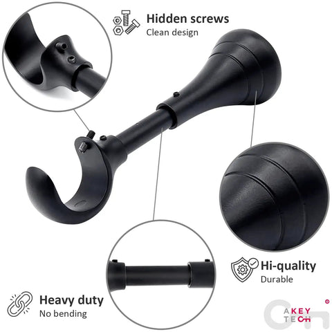 Beefy Heavy Duty Curtain Rod Brackets For Wall Mounts Extra Long 6 Inch Rod Holders For Heavy Curtains Fits Three Quarters To One Inch Rods 2 Pack Extended Wall Mount Brackets Black with hidden screws and hi-quality design.