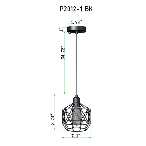 Industrial Pendant Light Fixture Black Basket Cage With E26 Base Rustic Farmhouse Ceiling Light dimensions diagram