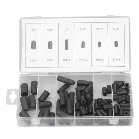 80 Piece Vacuum Hat Plug Set With High Temp Rubber Caps in storage box, showing different plug sizes from 5/32 to 3/8 inch.