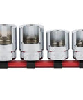 Three Eighth Inch Drive Weatherhead Socket Master Set 13 Piece SAE Sockets For Weatherhead Fittings And 90 Degree Elbows on plastic rail.