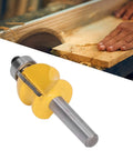 Versatile 2 Inch Shank Architectural Router Bit With Heat Resistant Coating For Cutting Hardwood Softwood Plywood On Woodworking Milling Projects displayed next to a woodworking process.