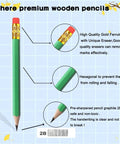 Premium 25-Pack Hexagonal Wooden Golf Pencils with Built-In Erasers and Graphite 2B Lead, green pencil detail
