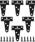 Six Pack 2 Inch T Hinges For Doors And Gates In Outdoor Black Finish Heavy Duty Carbon Steel Construction Rustproof Durable