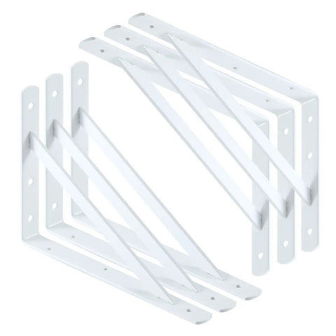 Badass Heavy Duty Metal Shelf Brackets 12 X 8 Inch White L Brackets 6 pack, rust resistant steel for garage organization.