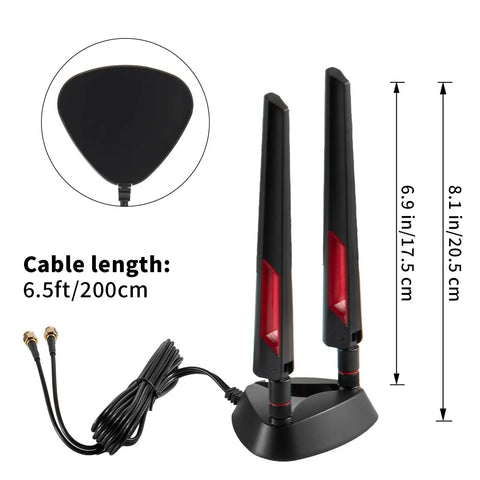 Tri Band WiFi 6E Magnetic Base Antenna For Desktop PC And Router Boost Signal with 2.4GHz, 5GHz, and 6GHz Coverage.