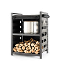 Station Firewood Rack With UV Cover And Two Shelf Outdoor Storage For Logs Tools And Accessories 4.4ft black aluminum