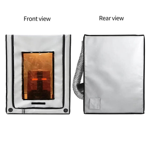 All In One 3D Printer Enclosure With 3 Layer Filtered Ventilation Fan Odor Busting Fireproof Noise Reduction For Ender 3 V3 SE KE Ender 3 Pro V2 Neo CR 10 SE Silver showing front and rear views