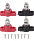 Battery Power Distribution Terminal Blocks Set Red and Black Insulated Ground Junction Posts with Single Studs for Cars and 12V 24V Systems Heavy Duty Durable Plastic Base Stainless Steel Bolts Brass Gaskets for Neat Wiring. Red and black 12V/24V terminal blocks with mounting screws