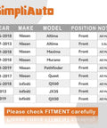 Compatibility chart for Front Wheel Hub Bearing Assembly showing Nissan and Infiniti models, years, and fitment details.