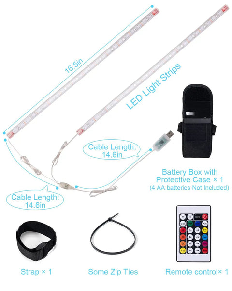 Colorful LED Bike Light Kit With Battery Box App And Remote Control Dope Color Lighting Modes for night riding and city commutes.