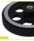 Close-up view of EFYOK Especial 6Set 200X6mm Industrial Aluminum Rubber Measuring Rotary Encoder Meter Wheel with holes.