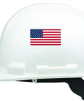 Hard hat with Patriotic USA Flag Sticker Pack Six White 1x2 Inch Decals For Hard Hats Biker Helmets Tool Boxes And Work Gear Made In USA