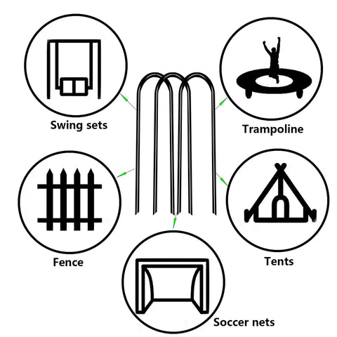 Heavy Duty Trampoline Ground Anchors 10 Inch U Type Wind Stakes 8 Pack Galvanized Steel; use for trampolines, tents, soccer nets, fences
