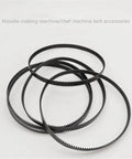 Heavy Duty Replacement Drive Belt For Stand Mixers With 125 Teeth And 375mm Length Made From Tough Rubber Transmission Gear To Boost Power Transfer And Stop Slippage The Perfect Kitchen Appliance Accessory Part For Reliable Dough Mixing Action Daily, showing four black rubber belts for noodle making machines.