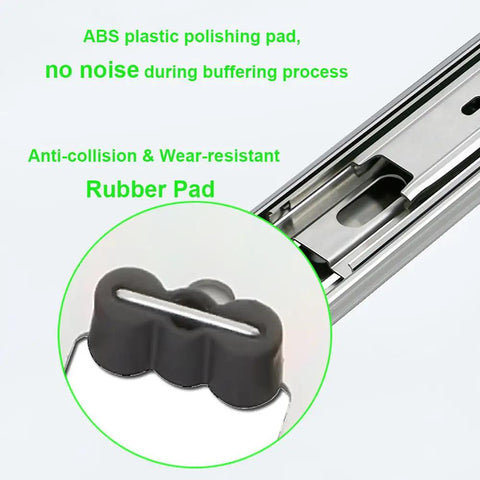 Close-up of a Heavy Duty 24 Inch Full Extension Ball Bearing Drawer Slides For Side Mount Cabinets 85 Lb Load, showing rubber pad.