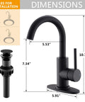Matte Black Single Handle Sink Faucet With 360 Degree Swivel Spout Deck Plate 4 Inch Centerset Lavatory Faucet Pop Up Drain dimensions