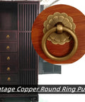 Vintage Style Brass Ring Pulls For Cabinets And Drawers, Round Cabinet Knobs And Drawer Handles For Dresser Kitchen Cupboard And Closet Doors, Antique Brass Finish With Screws, Durable Solid Brass Hardware on wood drawer