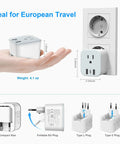 All In One Universal Travel Adapter With USB C And USB A Ports, Worldwide Compatibility, compact design shown with EU plug type
