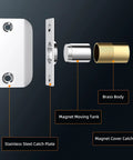 Magnetic Closet Door Catch 2 Pack, Adjustable Ball Latches With Hidden Roller components including brass body and stainless steel plate