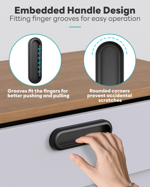 Two Pack Self Adhesive Drawer Pull Handles Four Inch Aluminum Alloy Push Pull Knobs installation on kitchen cabinet