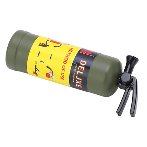 Top Tier RC Car Mini Fire Extinguisher Slick Simulation Decoration Lightweight Portable Accessory With Adhesive Stickers For Clean Vehicle Customization And Road Ready Setup, green plastic replica with yellow label.