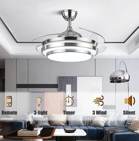 Dope 42 Inch Modern Ceiling Light With Remote Control And Retractable Blades 3 Light Color Temperature Modes Quiet Silent Motor
