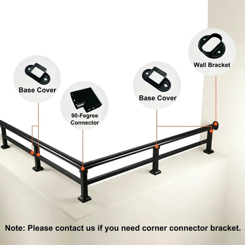 Boost Your Deck Safety Levels With This Heavy Duty Patio Railing Extension Designed For Raising Low Walls Providing A Rock Solid Double Rail Guardrail For Carefree Outdoor Relaxation components layout including base covers and wall bracket.