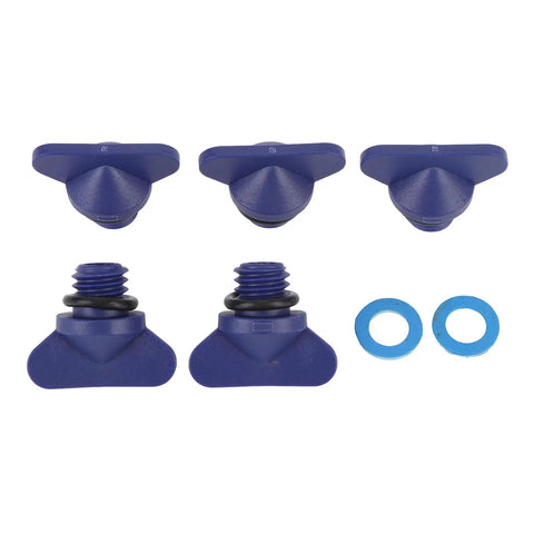 Premium 5 Pcs Engine Block Drain Plug Kit Fits Mercruiser With Exact OE Part Numbers 8M0119211 And 12-19183 Leak Proof ABS Motor Valve For Cooling System Upgrade To Keep Your Vessel Running Smooth blue drain plugs and washers set