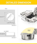 Detailed dimensions of 2 Pack Easy Swap Replacement Cups for 110 Degree Compact 33 Screw On Hinges Self Closing Direct Replacement