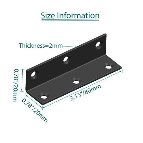 Heavy Duty L Bracket Corner Brace 90 Degree Stainless Steel Black Angle Braces For Woodworking And DIY Projects shown with dimensions