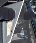 Side view of adjustable universal UTV windshield clamp strap kit with anti vibration mounts for Polaris RZR Ranger
