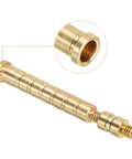 Close-up of Pro Grade Brass Arrow Inserts 6 Pack 25 Grain And 100 Grain For 0.244 Inch Shafts Weight Bolts with threaded end.