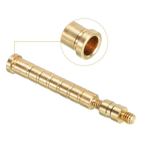 Close-up of Pro Grade Brass Arrow Inserts 6 Pack 25 Grain And 100 Grain For 0.244 Inch Shafts Weight Bolts with threaded end.