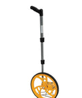 Three Foot Measuring Wheel With Telescopic Metal Handle Kickstand And Gear Counter For Dead Simple Yard Mapping Concrete Estimating No Sweat Tracking Device, shown from the side.