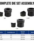 Complete die set for Heavy Duty Stud Punch Set For Sheet Metal 7/8, 1-1/8, and 1-11/32 inch holes, includes tool steel material details.